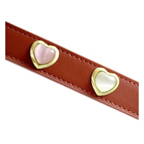 Heart Pink & White Cat Eye On Red Dog Collar_big1